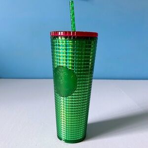 Starbucks Spring 2023 green & pink grid cold cup